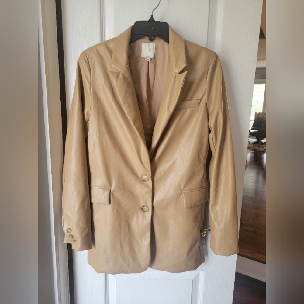 Joie Boyfriend Faux Leather Oversized Vegan Blazer Tan Beige Size Small